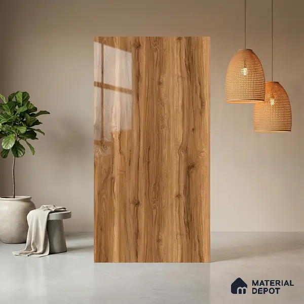 Wooden Look LM 21395 Swiss Walnut 8 ft x 4 ft High Gloss Finish Decorative Laminate - 1 mm | Suitable for TV Unit, Wardrobe, Kitchen Cabinets