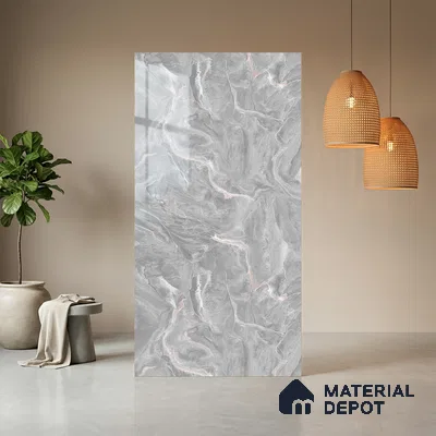 Grey Marble Look LM 21396 8 ft x 4 ft High Gloss Finish Decorative Laminate - 1 mm | Suitable for TV Unit, Wardrobe, Kitchen Cabinets