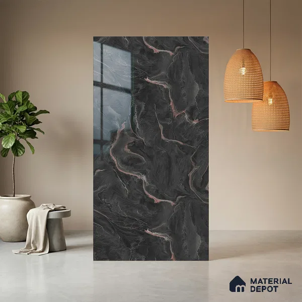 Grey Marble Look LM 21397 8 ft x 4 ft High Gloss Finish Decorative Laminate - 1 mm | Suitable for TV Unit, Wardrobe, Kitchen Cabinets