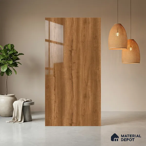 Wooden Look LM 21398 Regal Dark 8 ft x 4 ft High Gloss Finish Decorative Laminate - 1 mm | Suitable for TV Unit, Wardrobe, Kitchen Cabinets