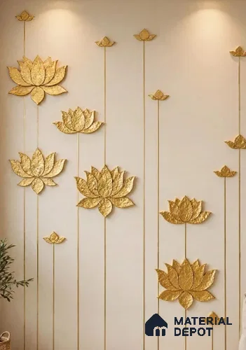 The Gilded Bloom Mural CNC Made HDHMR - 25 mm (Only for lotus)