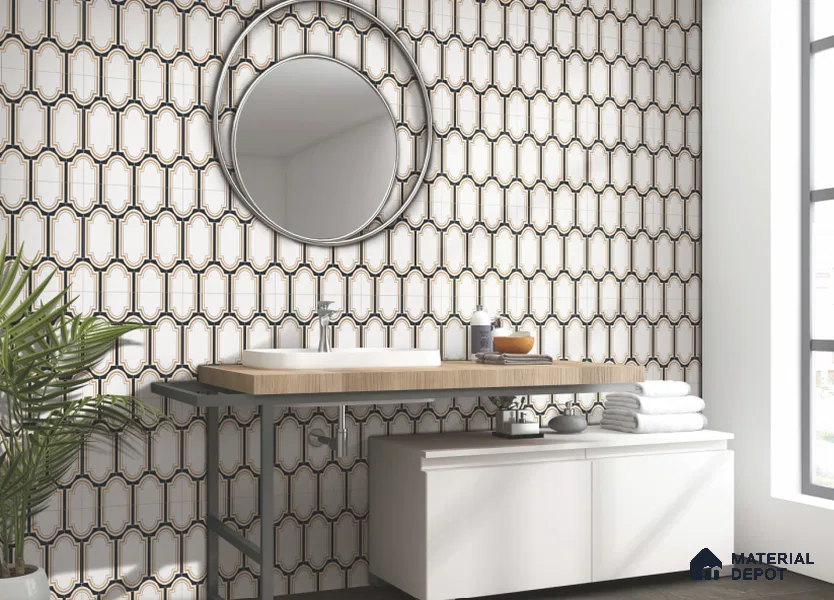 Multifired Moroccan Wall Tile TL 11778 | 1 ft x 1 ft Ceramic Metallic Glue Matte Tile - 9 mm | Suitable For Bathroom, Dining Area, Kitchen