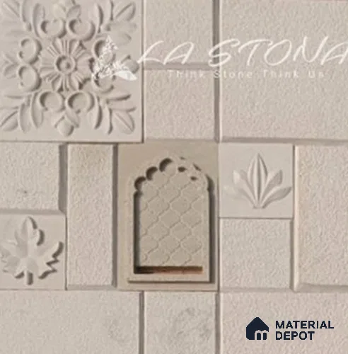 WL 00451 Cloud Crema Natural Stone Wall Cladding | Set Contains Mixed Sizes of 300x300, 300x150, 150x150 mm | Coverage Area 8 Sq. Ft. | Stone is a Natural Product, Please Expect Variation in Shades