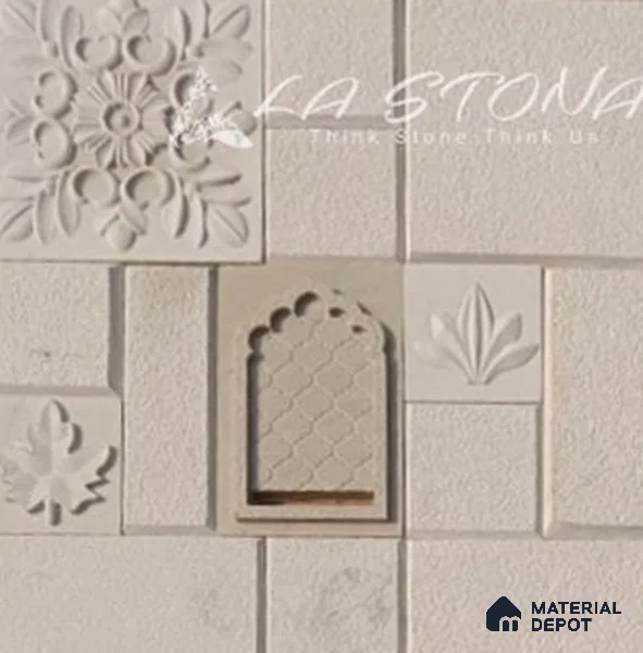 WL 00451 Cloud Crema Natural Stone Wall Cladding | Set Contains Mixed Sizes of 300x300, 300x150, 150x150 mm | Coverage Area 8 Sq. Ft. | Stone is a Natural Product, Please Expect Variation in Shades