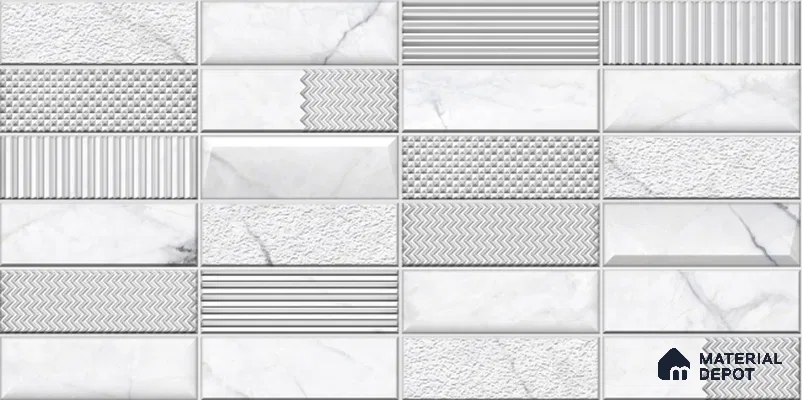 Endless Wall Tile TL 06008 Aura Bianco Decor A 2 ft x 1 ft Ceramic Gloster Matte Finish - 7.5 mm | Suitable For Kitchen, Bathroom (Sample)