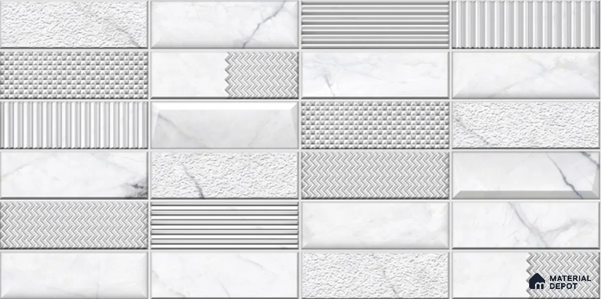Endless Wall Tile TL 06008 Aura Bianco Decor A 2 ft x 1 ft Ceramic Gloster Matte Finish - 7.5 mm | Suitable For Kitchen, Bathroom (Sample)