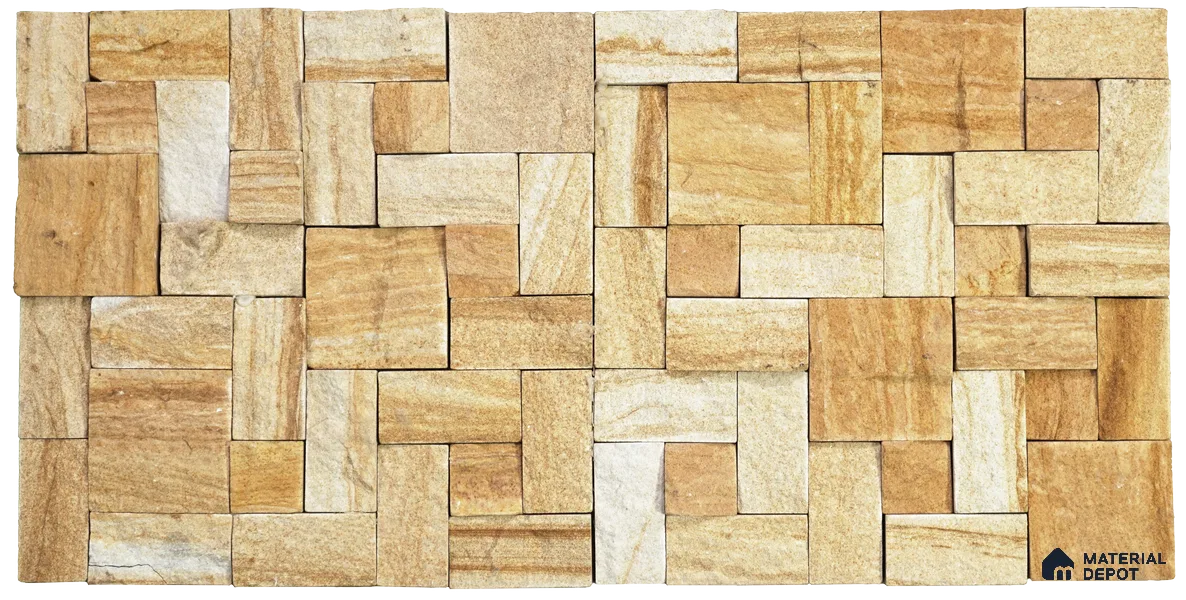 WL 00093 Golden Rock 300 x 300 mm Natural Stone Wall Cladding |  Stone is a Natural Product, Please Expect Variation in Shades