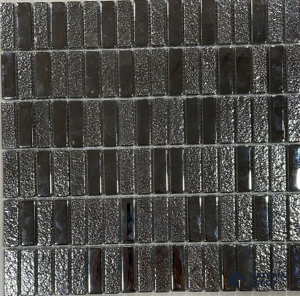 Mosaic Wall Tile TL 03502 Silver Glossy & Silver Tex 300x304 mm (15x48 mm) Glossy Finish Porcelain Tile - 8 mm (Sample)