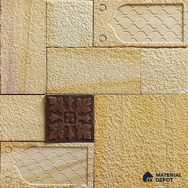 WL 00180 Teak Jewel Cladding Natural Stone Wall Cladding | Set Contains Mixed Sizes of 300x300, 300x150, 150x150 mm | Coverage Area 8 Sq. Ft. |  Stone is a Natural Product, Please Expect Variation in Shades