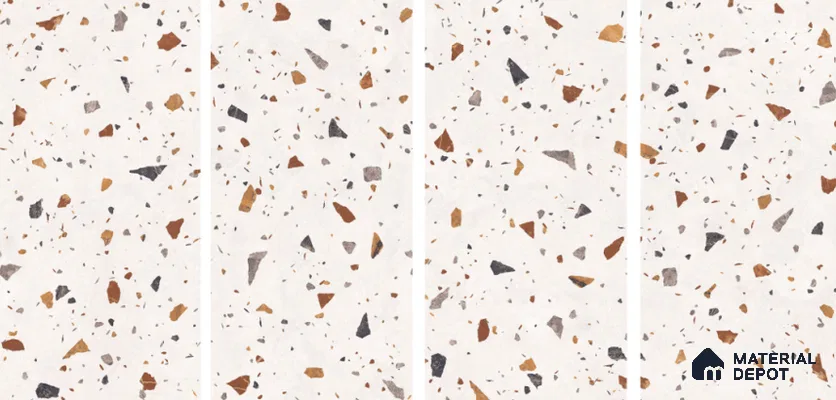 Terrazzo Floor & Wall Tile TL 06131 Gravity Bianco Royal 4 ft x 2 ft Vitrified Carving Matte Finish - 9 mm | 4 Random Design | Suitable For Living Room, Bedroom, Bathroom, Kitchen