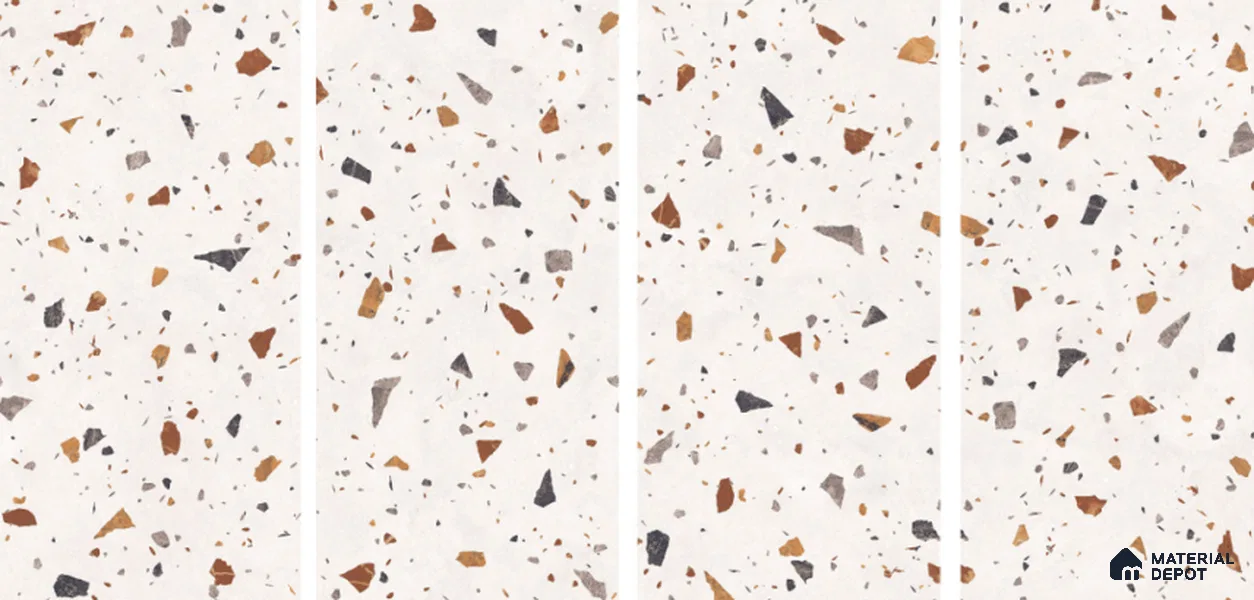 Terrazzo Floor & Wall Tile TL 06131 Gravity Bianco Royal 4 ft x 2 ft Vitrified Carving Matte Finish - 9 mm | 4 Random Design | Suitable For Living Room, Bedroom, Bathroom, Kitchen