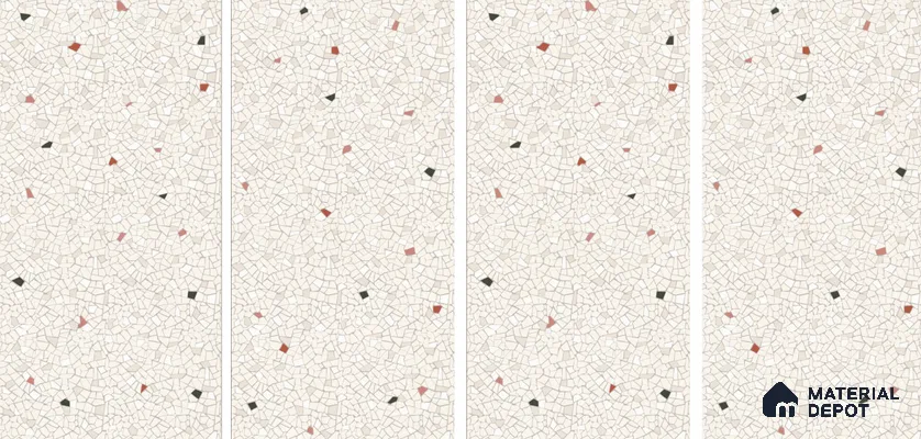 Terrazzo Floor & Wall Tile TL 06143 Crackle Bianco 4 ft x 2 ft Vitrified Glue Matte Finish - 9 mm | 6 Random Design | Suitable For Living Room, Bedroom, Kitchen