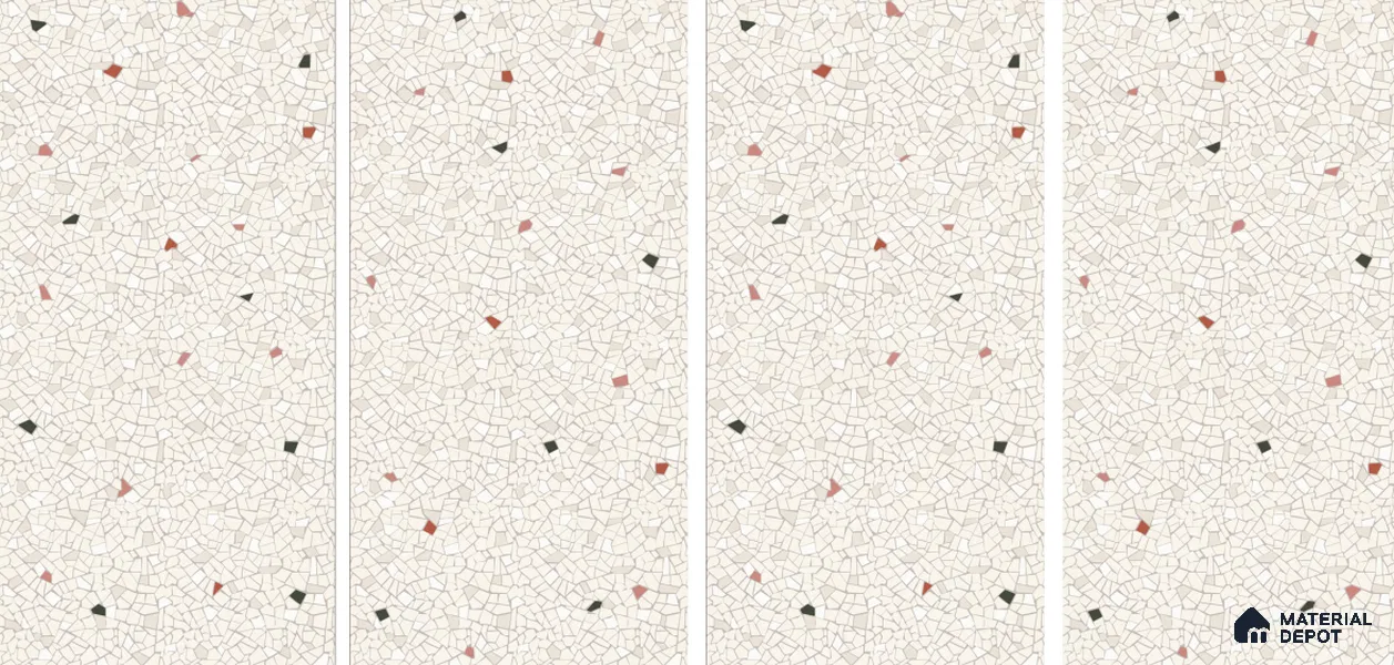 Terrazzo Floor & Wall Tile TL 06143 Crackle Bianco 4 ft x 2 ft Vitrified Glue Matte Finish - 9 mm | 6 Random Design | Suitable For Living Room, Bedroom, Kitchen