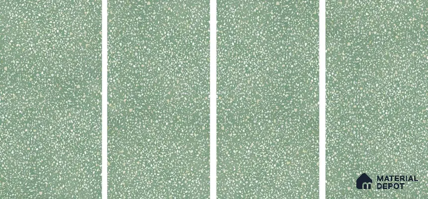 Terrazzo Floor & Wall Tile TL 06086 D Terrazzo Green 4 ft x 2 ft Vitrified Matte Finish - 9 mm | 8 Random Design | Suitable For Living Room, Bedroom, Bathroom, Kitchen