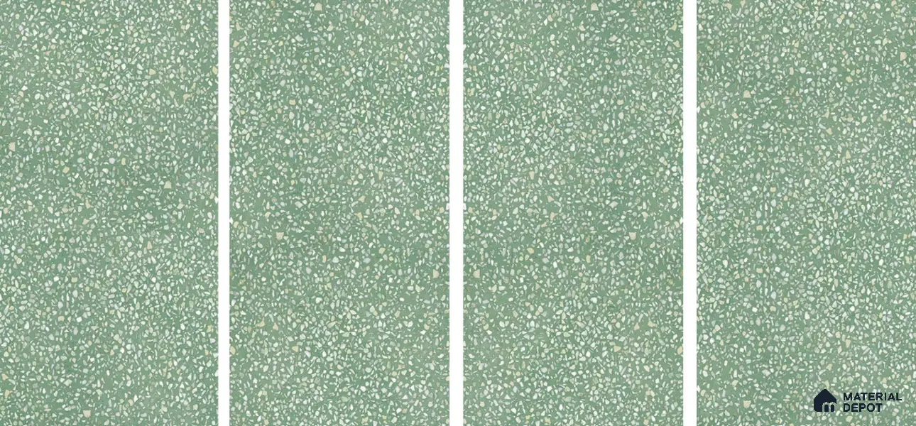 Terrazzo Floor & Wall Tile TL 06086 D Terrazzo Green 4 ft x 2 ft Vitrified Matte Finish - 9 mm | 8 Random Design | Suitable For Living Room, Bedroom, Bathroom, Kitchen