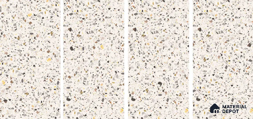 Terrazzo Floor & Wall Tile TL 06086 G Natural Terra White 4 ft x 2 ft Vitrified Matte Finish - 9 mm | 8 Random Design | Suitable For Living Room, Bedroom, Bathroom, Kitchen (Sample)