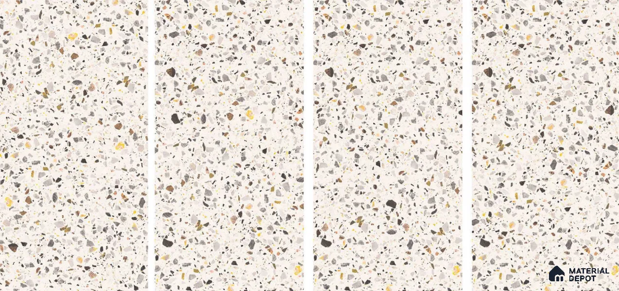 Terrazzo Floor & Wall Tile TL 06086 G Natural Terra White 4 ft x 2 ft Vitrified Matte Finish - 9 mm | 8 Random Design | Suitable For Living Room, Bedroom, Bathroom, Kitchen (Sample)