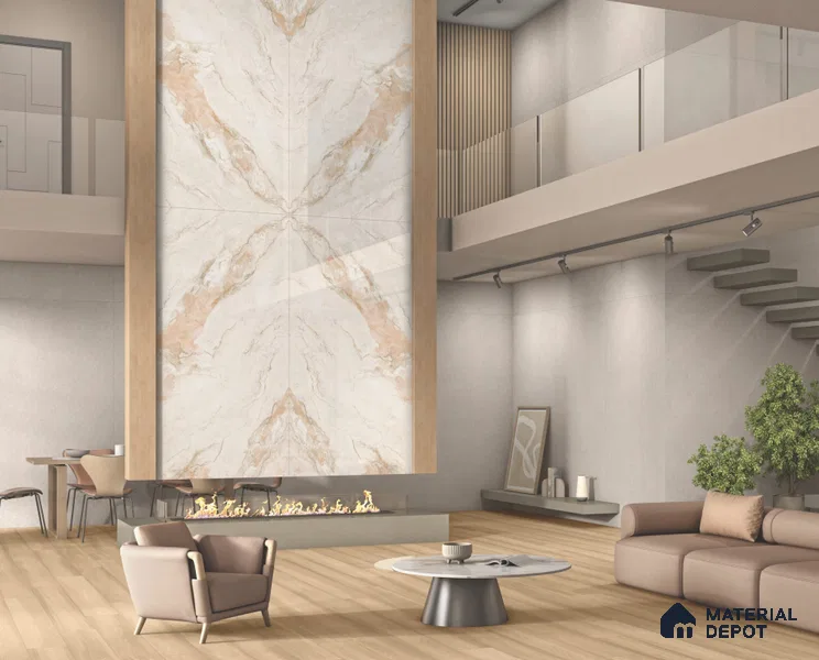 Bookmatch Marble Wall Face 2 Tile TL 11759 B | 8 ft x 4 ft Vitrified Glossy Tile - 9 mm