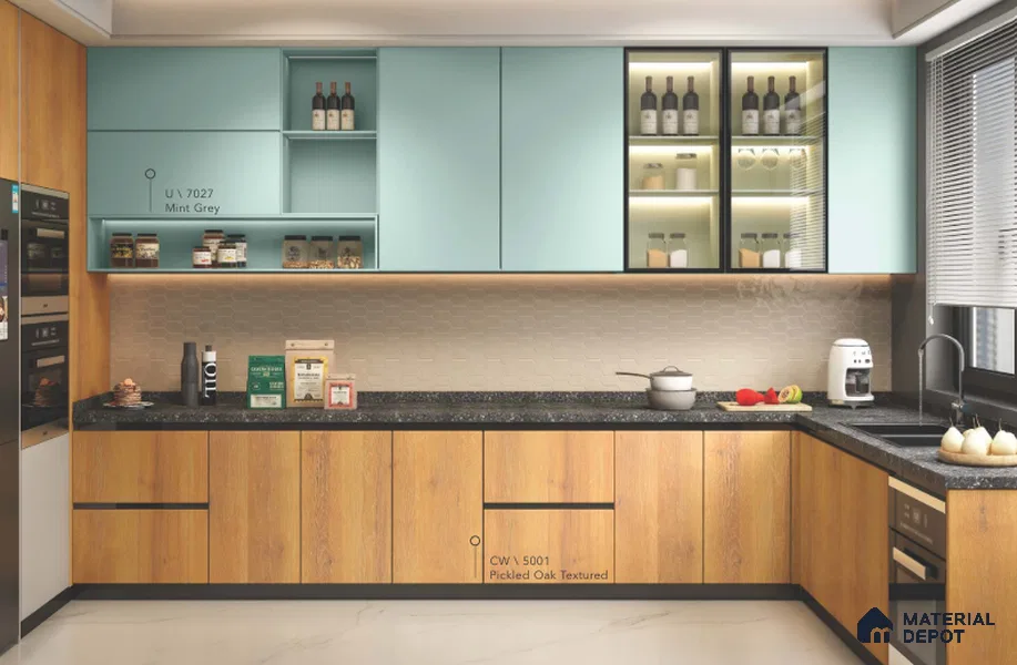 Wooden Look LM 02439 Pickled Oak Textured 8 ft x 4 ft Texture Finish Decorative Laminate - 1 mm | Suitable for TV Unit, Wardrobe, Kitchen Cabinets