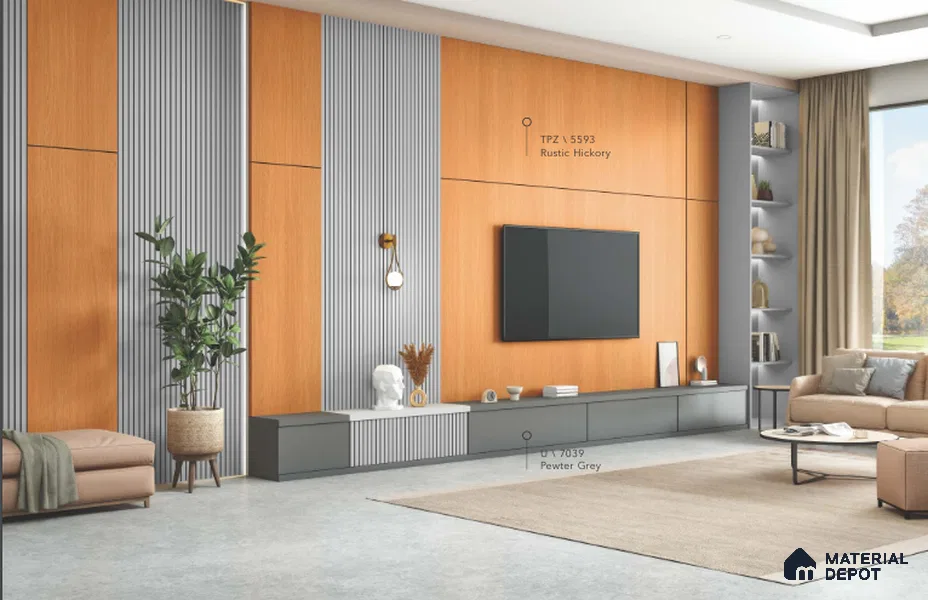 Wooden Look LM 02413 Rustic Hickory 8 ft x 4 ft Gleam Veneer Finish Decorative Laminate - 1 mm | Suitable for TV Unit, Wardrobe, Kitchen Cabinets