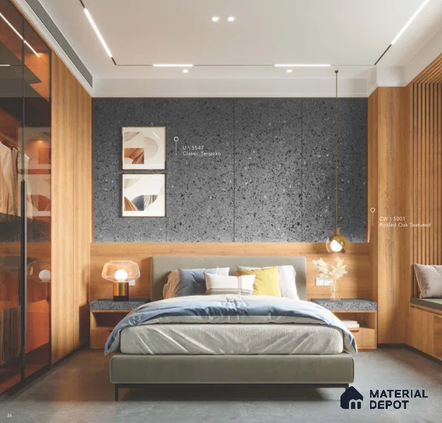 LM 02438 Classic Terrazzo 8 ft x 4 ft Texture Finish Decorative Laminate - 1 mm | Suitable for TV Unit, Wardrobe, Kitchen Cabinets