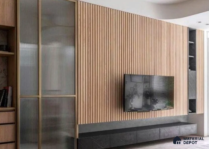 PN 02247 Wood Finish Beige MDF Louvers/Panels | 8 ft x 5 inch - 18 mm