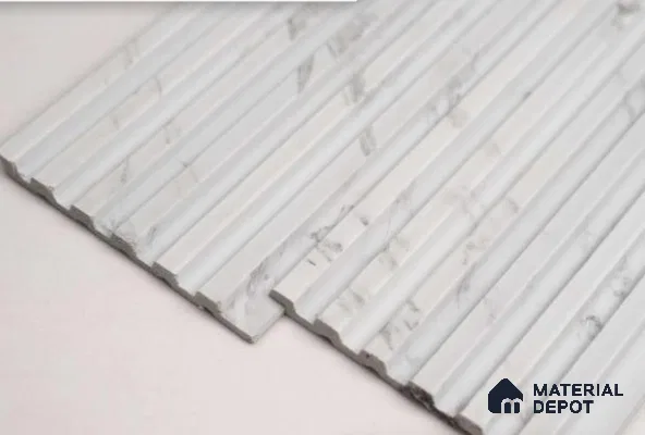 White Marble Louver PN 01733 8 ft x 4.8 inch Charcoal Panel - 11 mm | Suitable for Feature Wall, TV Unit & Living Room | Width is Subjected to 5% Variation