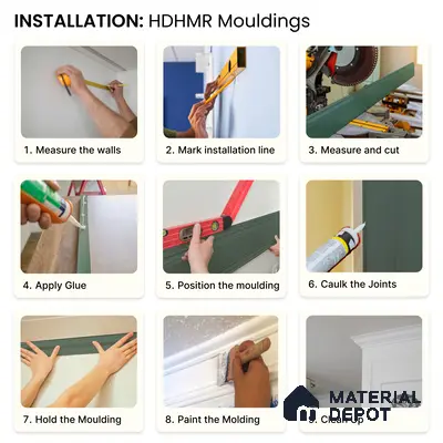 DIY Unfinished HDHMR Designer Paintable Wainscot French Wall Moulding Greenova PM 00307 | 8 ft x 38 mm x 18 mm | Nail & Adhesive Installation