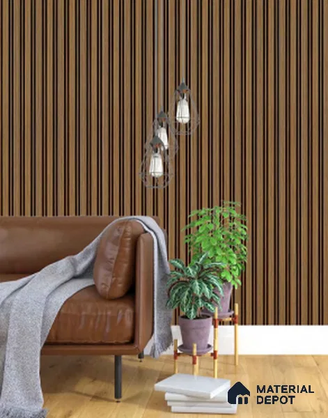 Multi Colour Wooden Louver PN 03376 9.5 ft x 4.8 inch Charcoal Panel - 11 mm | Suitable for Feature Wall, TV Unit & Living Room | Width is Subjected to 5% Variation