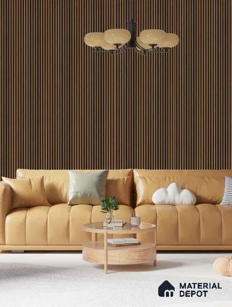 Brown Wooden Louver PN 03565 9.5 ft x 4.4 inch Charcoal Panel - 8 mm | Suitable for Feature Wall, TV Unit & Living Room | Width is Subjected to 5% Variation