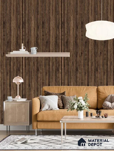 Brown Wooden Louver PN 03567 9.5 ft x 4.4 inch Charcoal Panel - 8 mm | Suitable for Feature Wall, TV Unit & Living Room | Width is Subjected to 5% Variation