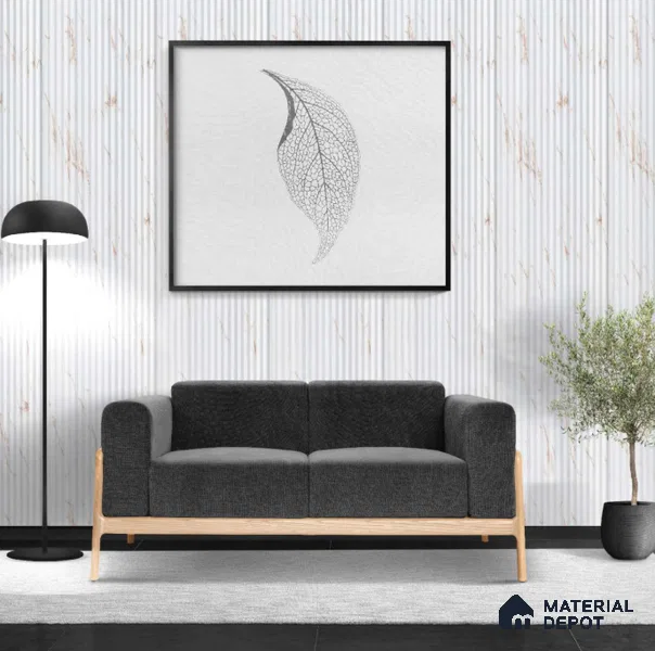 White Marble Louver PN 00534 8 ft x 6.2 inch Charcoal Panel - 6 mm | Suitable for Feature Wall, TV Unit & Living Room | Width is Subjected to 5% Variation