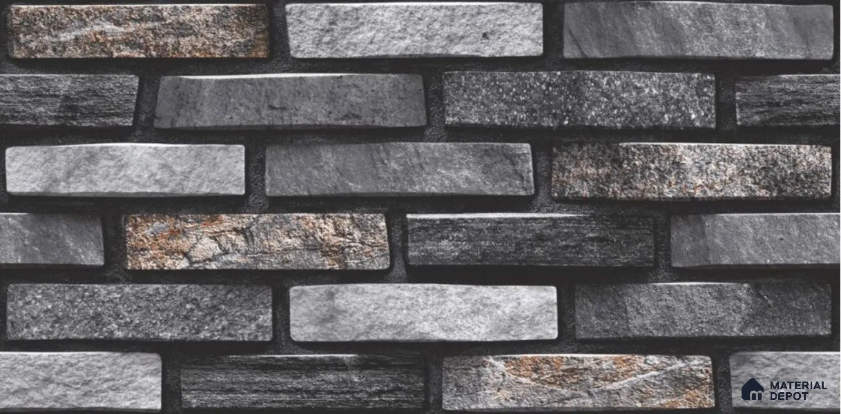 TL 01682 Charcoal Black 2 ft x 1 ft Matte Finish Ceramic Elevation Wall Tile - 9 mm