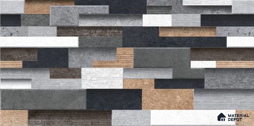 TL 01687 Black & Grey 2 ft x 1 ft Matte Finish Ceramic Elevation Wall Tile - 9 mm