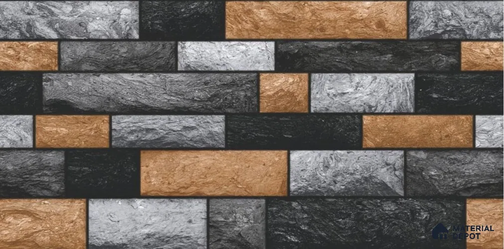 TL 01697 Grey & Black 2 ft x 1 ft Matte Finish Ceramic Elevation Wall Tile - 9 mm