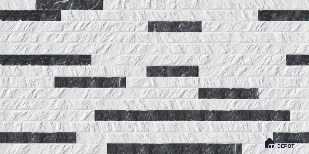 TL 01699 White & Black 2 ft x 1 ft Matte Finish Ceramic Elevation Wall Tile - 9 mm