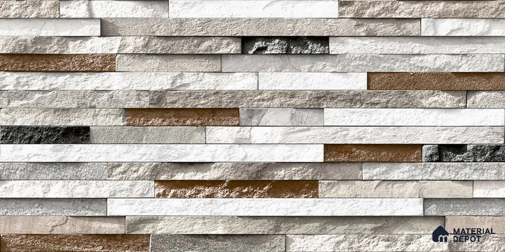 TL 01748 Grey & White 2 ft x 1 ft Matte Finish Ceramic Elevation Wall Tile - 10 mm