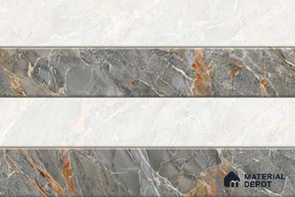 TL 01625 B Highlighter White & Stone Grey 18 x 12 inch Glossy Finish Ceramic Wall Tile - 6 mm