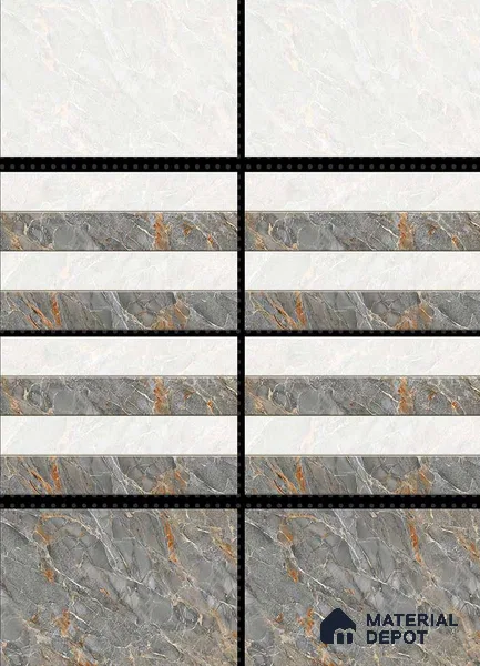 TL 01625 B Highlighter White & Stone Grey 18 x 12 inch Glossy Finish Ceramic Wall Tile - 6 mm
