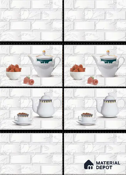 Patterned Wall Tile TL 01645 A Light Whitish White 18 x 12 inch Glossy Finish Ceramic Tile - 6 mm
