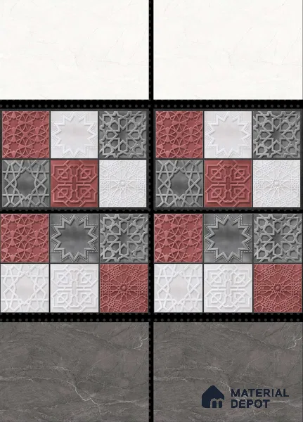 TL 01628 B Highlighter Grey & Maroon 18 x 12 inch Glossy Finish Ceramic Wall Tile - 6 mm