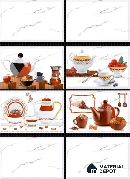 TL 01654 C Highlighter 2 Snow White & Red 18 x 12 inch Glossy Finish Ceramic Wall Tile - 6 mm