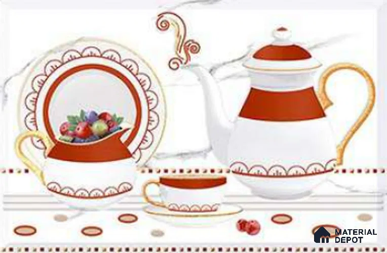 TL 01654 D Highlighter 3 Frosty White & Red 18 x 12 inch Glossy Finish Ceramic Wall Tile - 6 mm