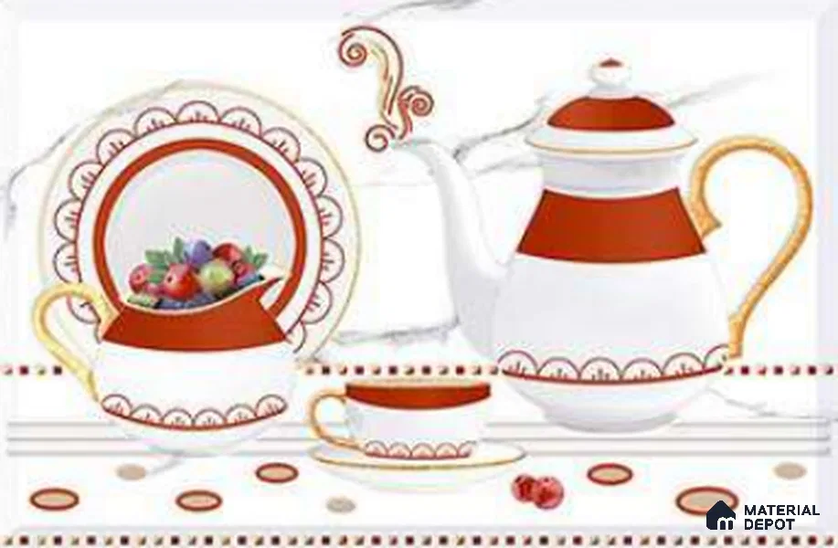 TL 01654 D Highlighter 3 Frosty White & Red 18 x 12 inch Glossy Finish Ceramic Wall Tile - 6 mm