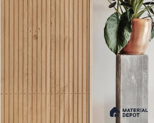 Brown Wooden Louver White Ash Deep Channel 8 ft x 4 ft Solid Wood Panel - 6 mm | Suitable for Feature Wall, TV Unit & Living Room | Width is Subjected to 5% Variation