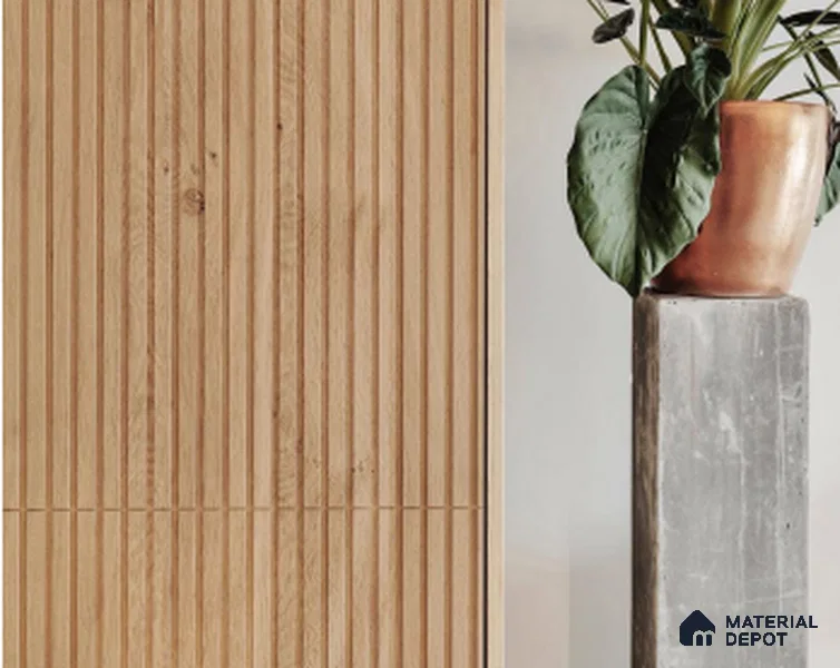 Brown Wooden Louver White Ash Deep Channel 8 ft x 4 ft Solid Wood Panel - 6 mm | Suitable for Feature Wall, TV Unit & Living Room | Width is Subjected to 5% Variation