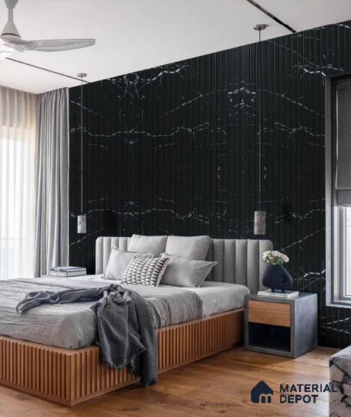 Black Marble Louver UR 8407 (UR 8407) 9.5 ft x 12 inch Charcoal Panel - 9 mm | Suitable for Feature Wall, TV Unit & Living Room | Width is Subjected to 5% Variation