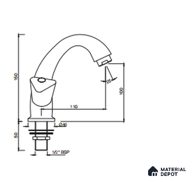TQT-510A Tropical Quarter Turn Swan Neck Tap With Right Hand Operating Knob With Aerator