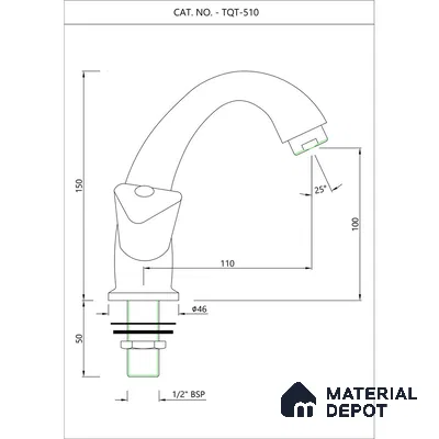 TQT-510A Tropical Quarter Turn Swan Neck Tap With Right Hand Operating Knob With Aerator