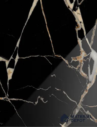 Black Marble Look LM 18859 8 ft x 4 ft Glossy Finish Decorative Laminate - 0.8 mm | Suitable for TV Unit, Wardrobe, Kitchen Cabinets